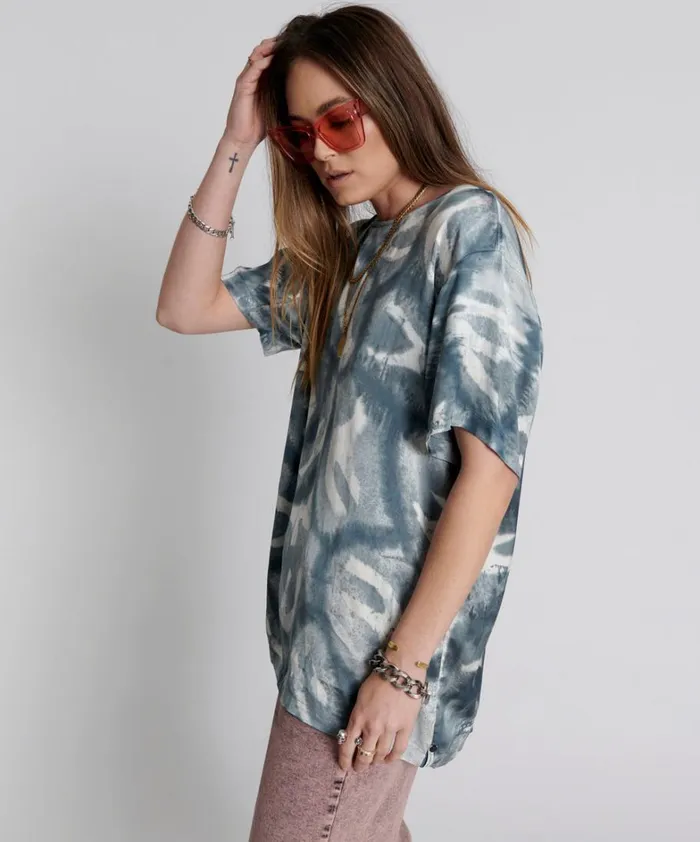 One Teaspoon Tees and Tanks REFLECTION HAND PRINTED SATIN TEE 8211 Women