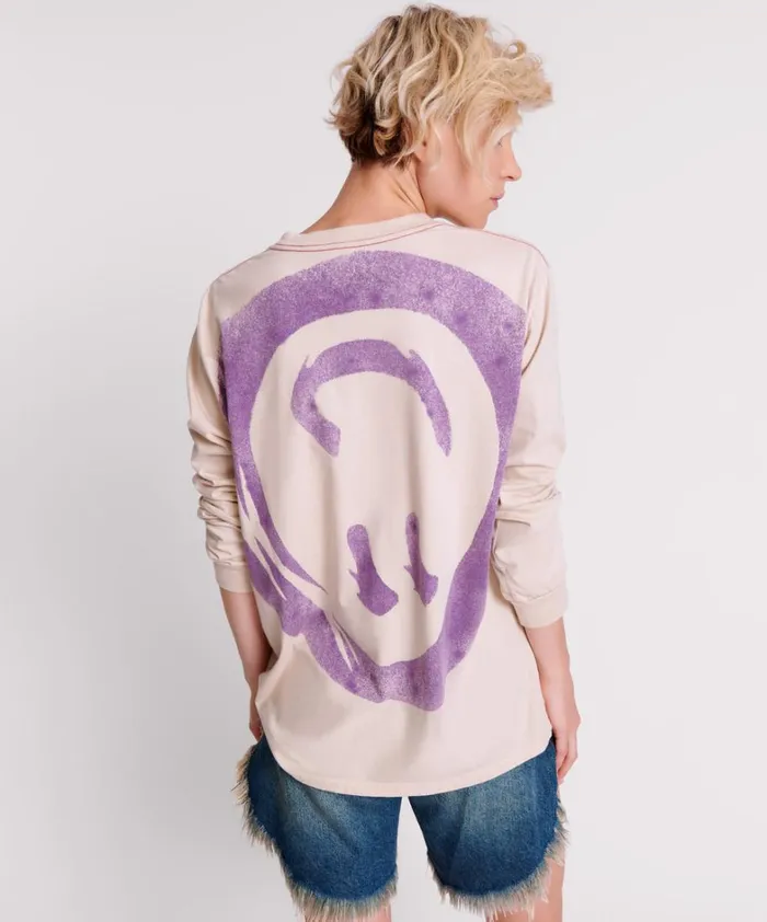One Teaspoon Tees and Tanks SMILEY VIOLET LONG SLEEVE TEE 8211 Women