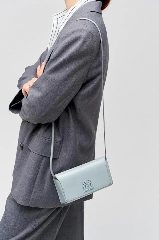 Oroton Baguette Bags Women Della Texture Small Baguette Dusk Blue