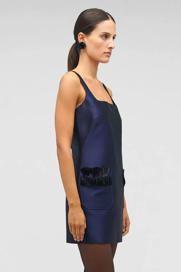 Oroton Dresses Women Fringe Beaded Mini Dress North Sea
