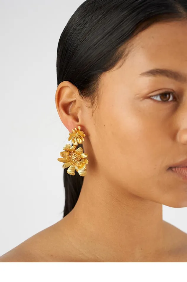 Oroton Earrings Jewellery Peony Drop Earrings Worn Gold