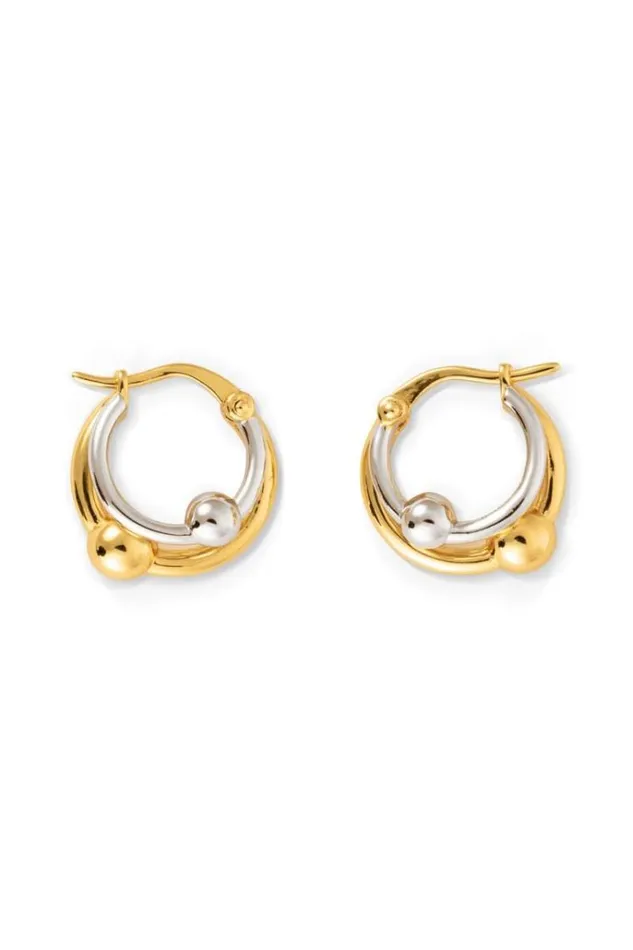 Oroton Earrings Jewellery Sphere Double Hoop Goldsilver