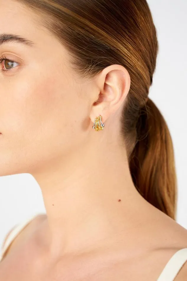 Oroton Earrings Jewellery Sphere Double Hoop Goldsilver