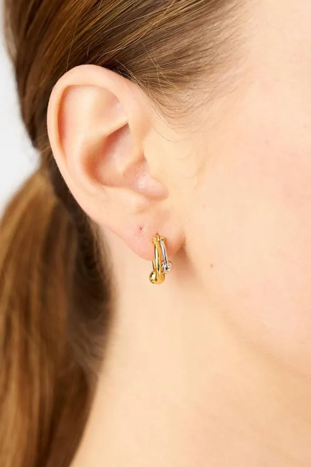 Oroton Earrings Jewellery Sphere Double Hoop Goldsilver