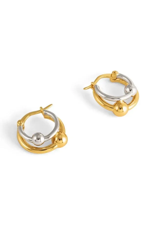 Oroton Earrings Jewellery Sphere Double Hoop Goldsilver