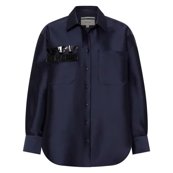 Oroton Sets Women Fringe Beaded Satin Overshirt North Sea