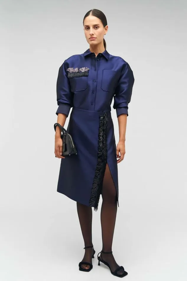 Oroton Sets Women Fringe Beaded Satin Overshirt North Sea