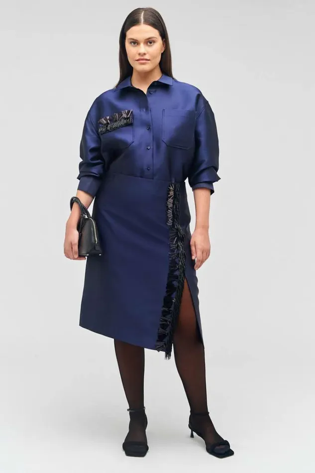 Oroton Sets Women Fringe Beaded Satin Overshirt North Sea