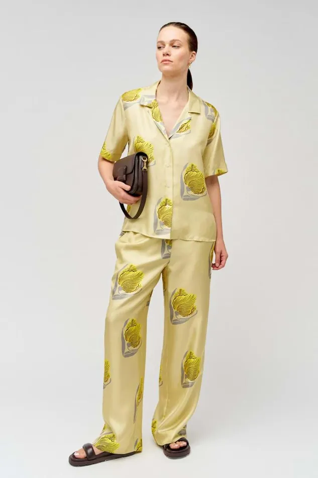 Oroton Sets Women Linear Tulip Camp Shirt Fennel