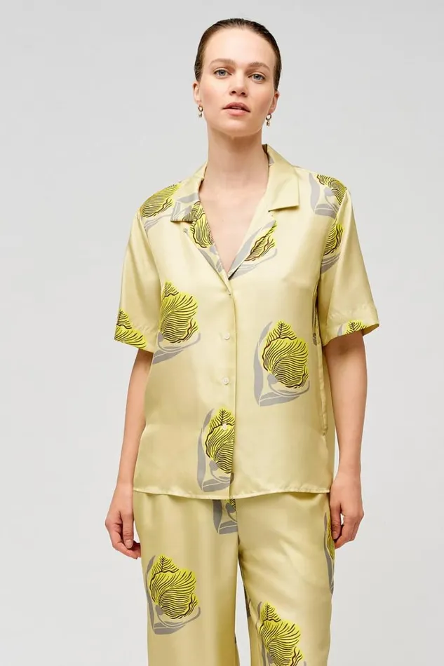 Oroton Sets Women Linear Tulip Camp Shirt Fennel