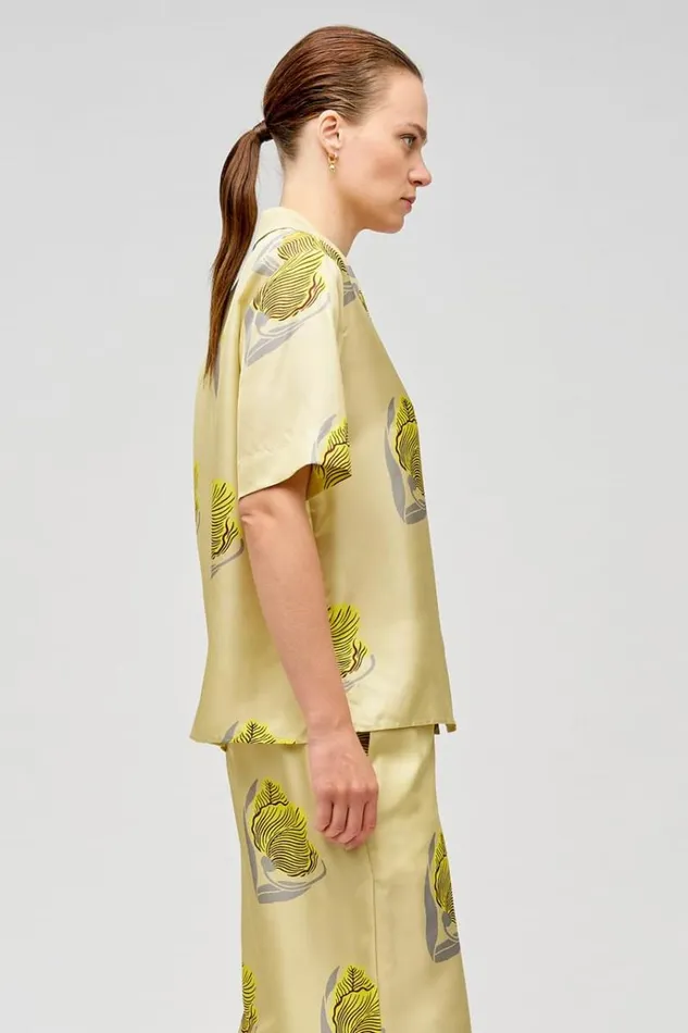Oroton Sets Women Linear Tulip Camp Shirt Fennel