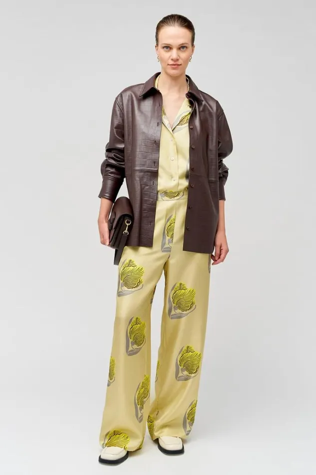 Oroton Sets Women Linear Tulip Camp Shirt Fennel