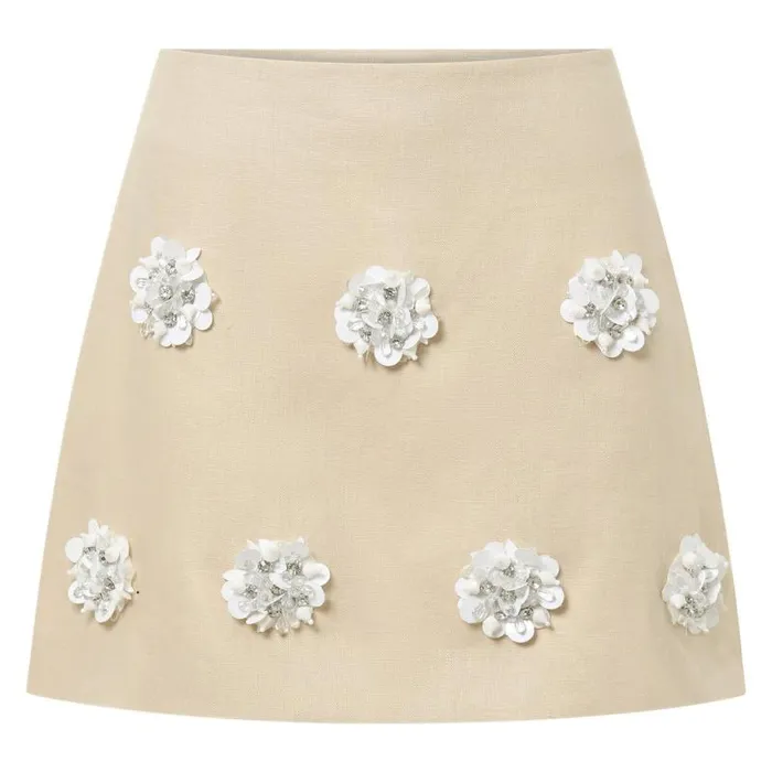 Oroton Skirts Women Flower Sequin Mini Skirt Limestone