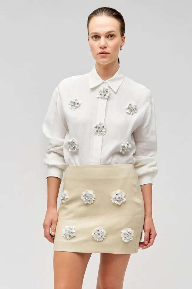 Oroton Skirts Women Flower Sequin Mini Skirt Limestone