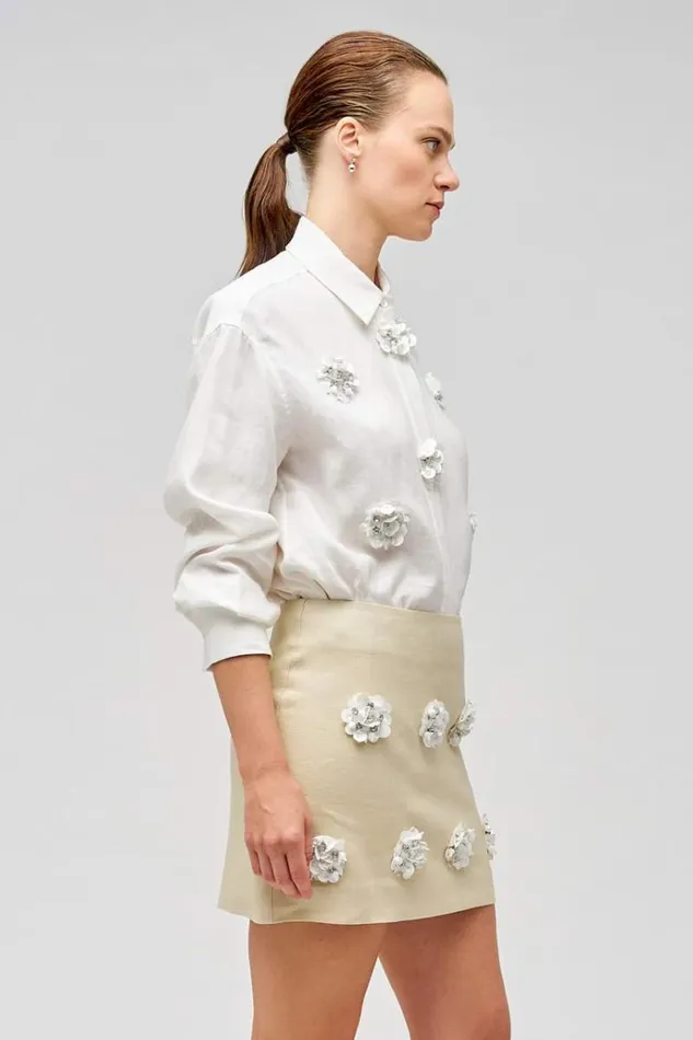 Oroton Skirts Women Flower Sequin Mini Skirt Limestone