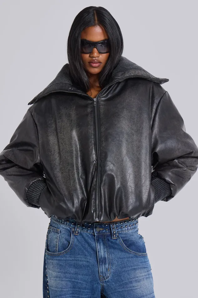 Outerwear Jaded London Women Alloy Vegan Leather Bomber Jacket