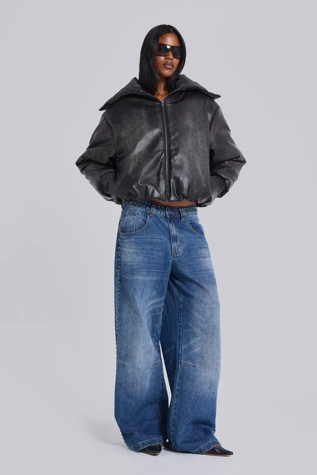 Outerwear Jaded London Women Alloy Vegan Leather Bomber Jacket