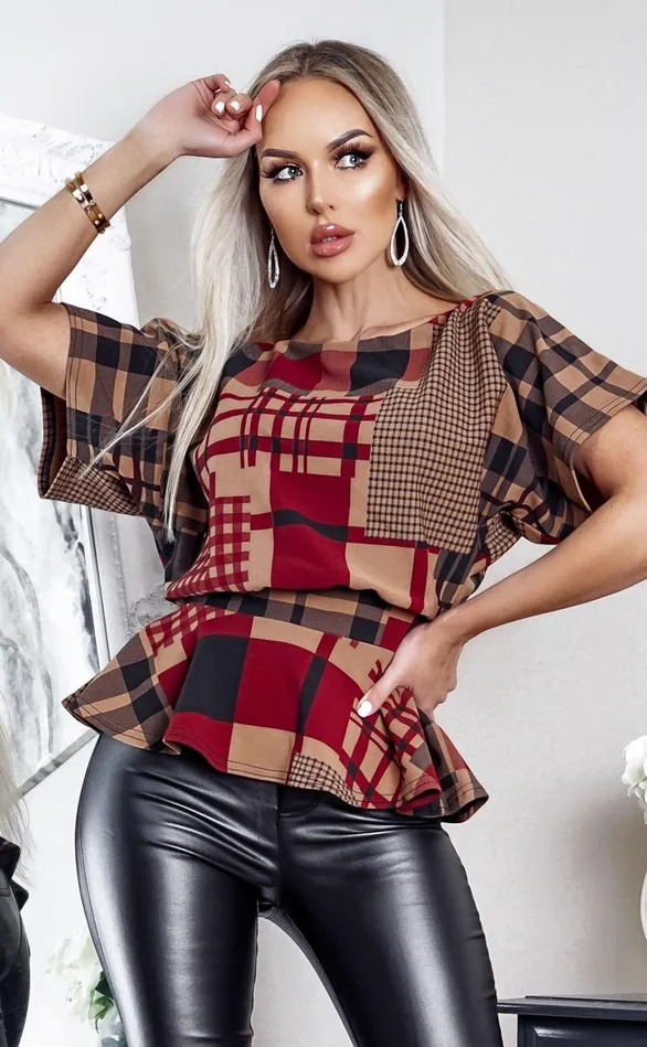 Patchwork Ruby Batwing Peplum Top Women Missfiga Tops