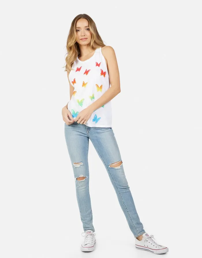 Peyton Rainbow Butterflies White Women039s Lauren Moshi Tanks