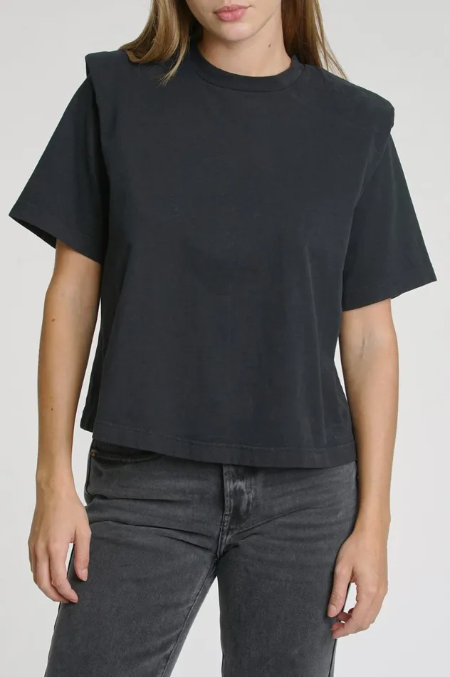 Pistola Denim Brileigh Shoulder Pad Pleat Tee 8211 Noir Women Tops