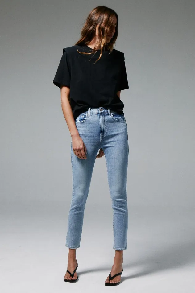 Pistola Denim Brileigh Shoulder Pad Pleat Tee 8211 Noir Women Tops