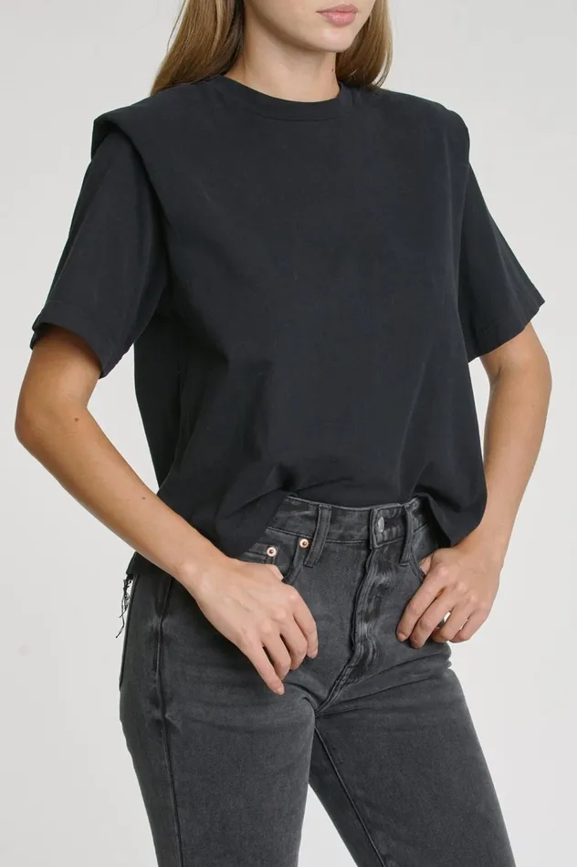 Pistola Denim Brileigh Shoulder Pad Pleat Tee 8211 Noir Women Tops