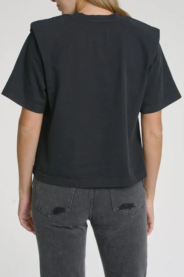 Pistola Denim Brileigh Shoulder Pad Pleat Tee 8211 Noir Women Tops