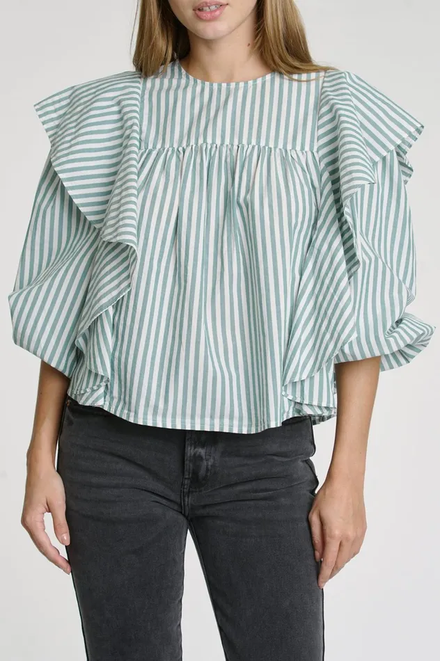 Pistola Denim Kaelynn Ruffle Top 8211 Forest Stripe Women Tops