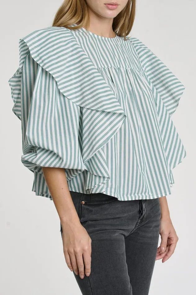 Pistola Denim Kaelynn Ruffle Top 8211 Forest Stripe Women Tops