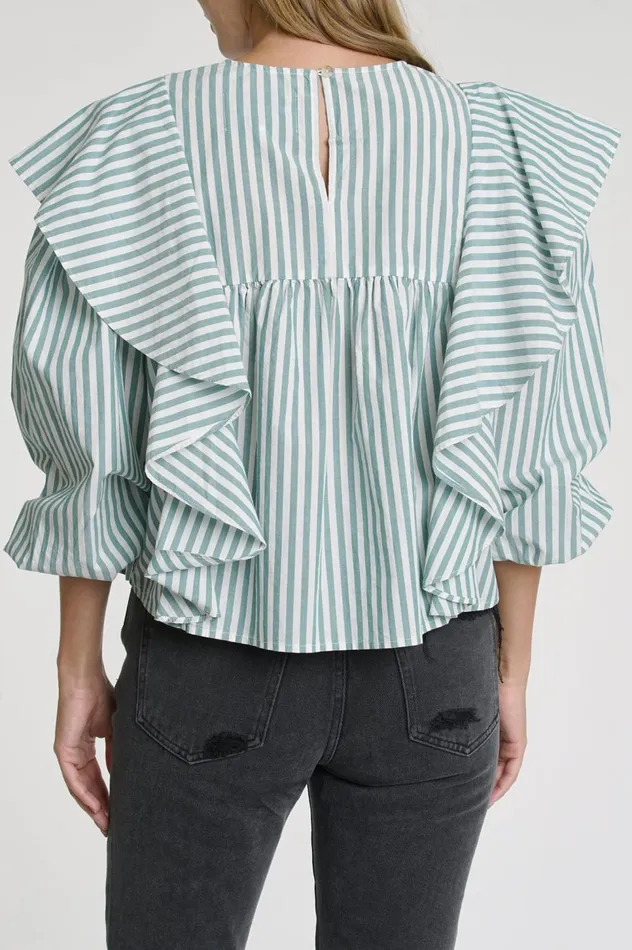 Pistola Denim Kaelynn Ruffle Top 8211 Forest Stripe Women Tops