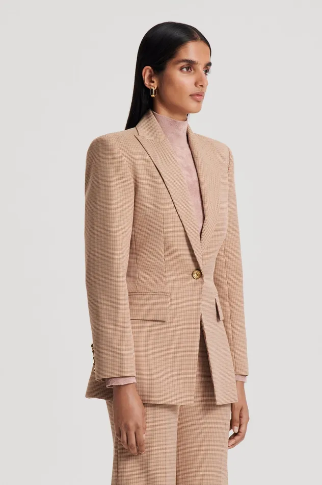 PLAID TAILORED JACKET CARAMEL Jackets Scanlan Theodore Women PLAID TAILORED JACKET CARAMEL Jackets Scanlan Theodore Women