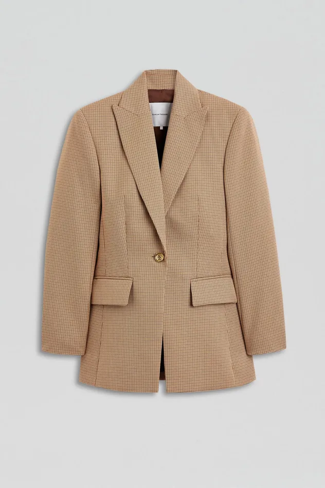 PLAID TAILORED JACKET CARAMEL Jackets Scanlan Theodore Women PLAID TAILORED JACKET CARAMEL Jackets Scanlan Theodore Women