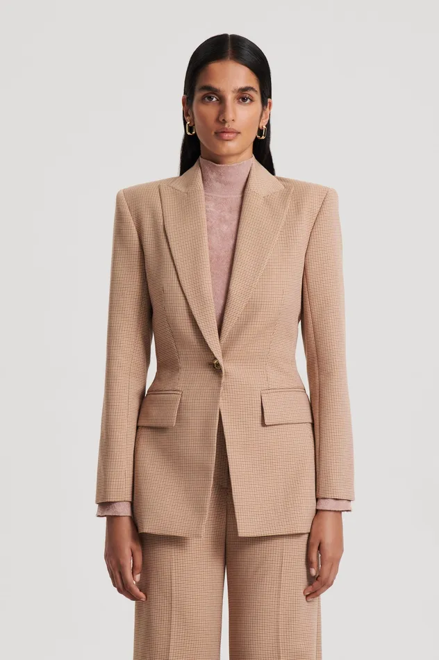 PLAID TAILORED JACKET CARAMEL Jackets Scanlan Theodore Women PLAID TAILORED JACKET CARAMEL Jackets Scanlan Theodore Women