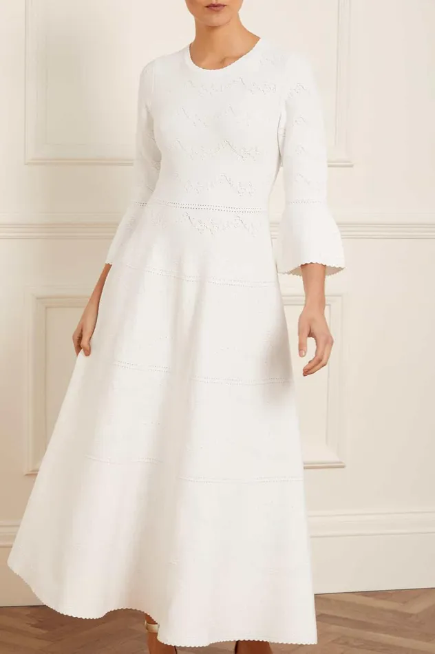 Pretty Pointelle Knit Gown White Women Needle and Thread Dresses
