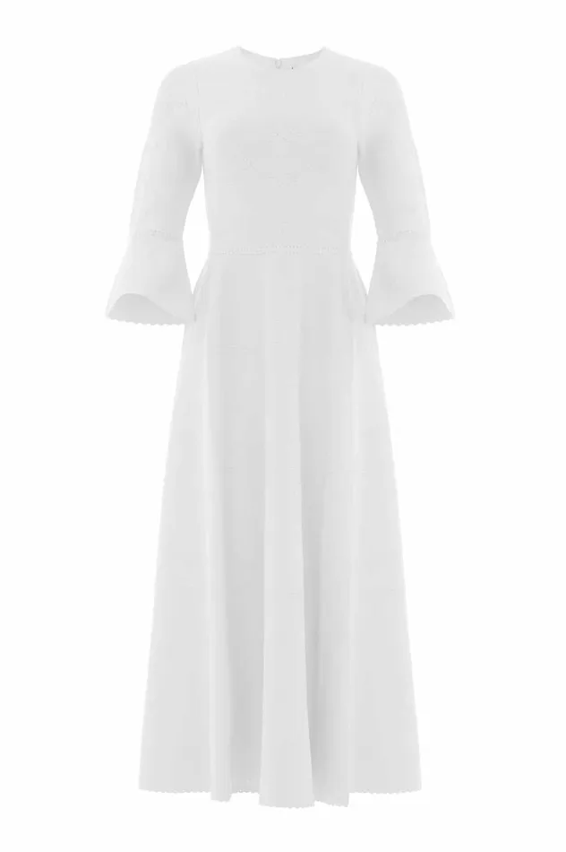Pretty Pointelle Knit Gown White Women Needle and Thread Dresses