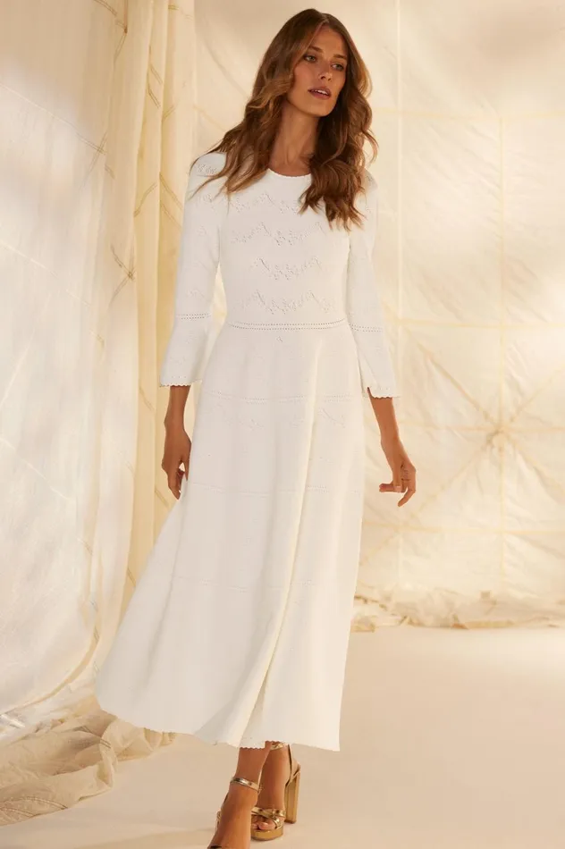 Pretty Pointelle Knit Gown White Women Needle and Thread Dresses