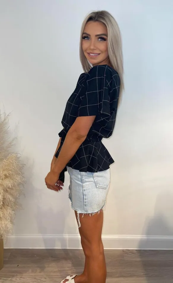 Printed Grid Ruby Batwing Peplum Top Women Missfiga Tops