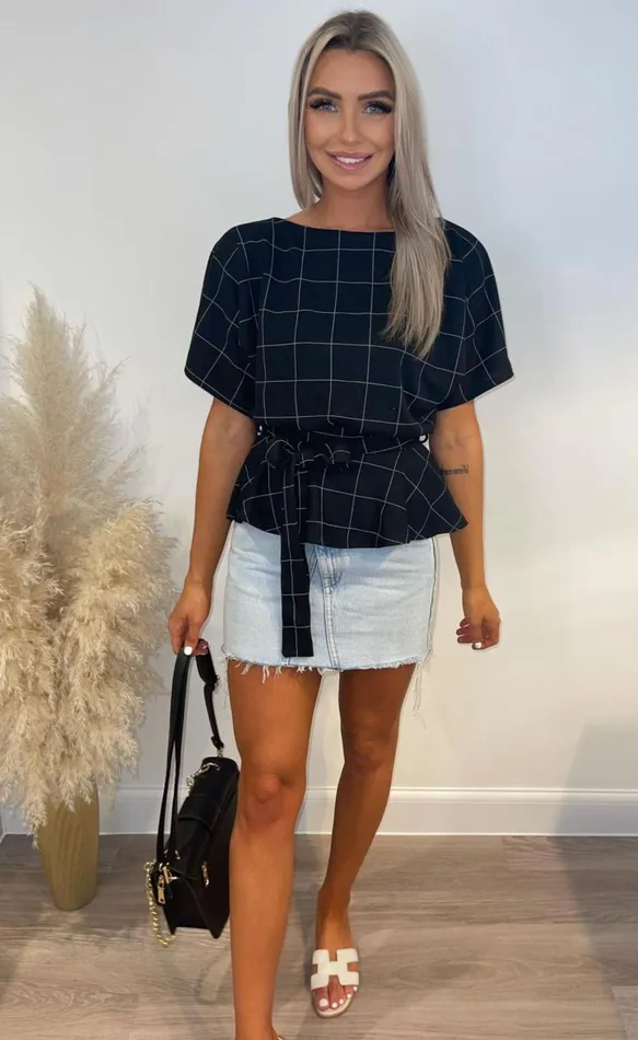 Printed Grid Ruby Batwing Peplum Top Women Missfiga Tops