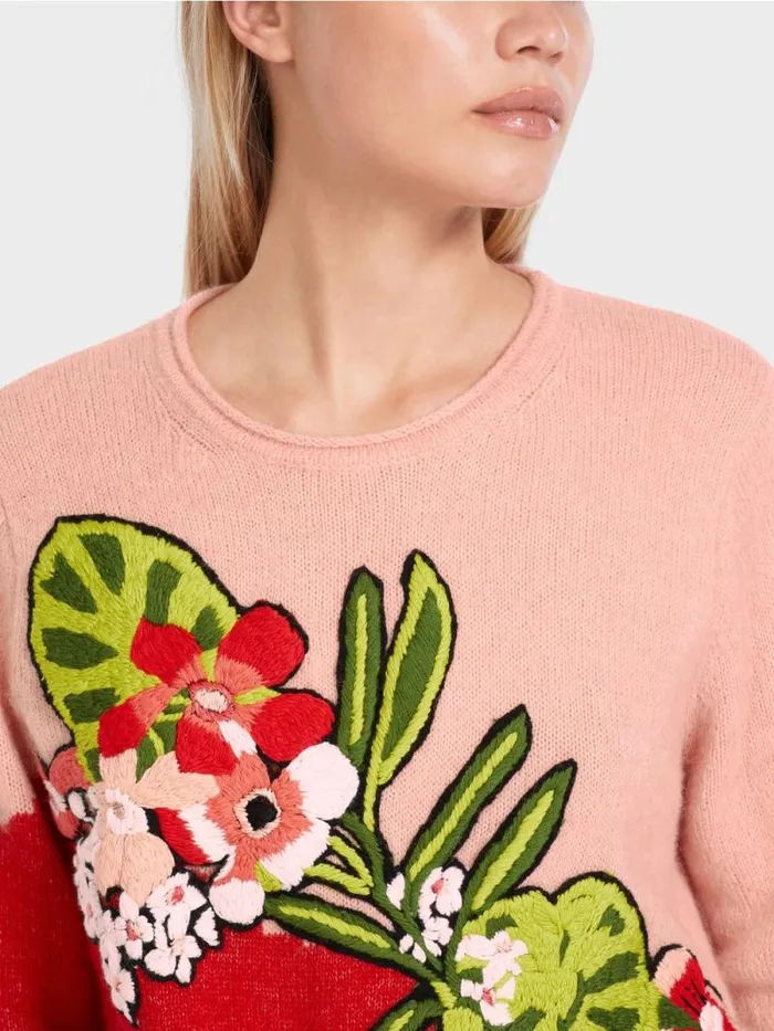 Pullover and Sweatshirts Damen Marc Cain Sweater Mit Stickerei 034Rethink Together034 Bright Fire Red