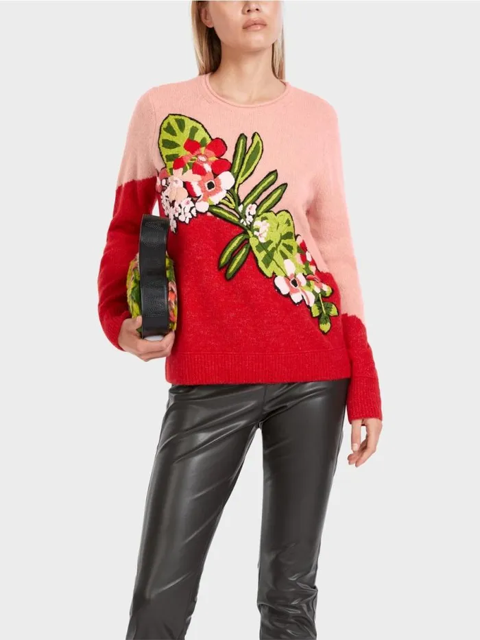 Pullover and Sweatshirts Damen Marc Cain Sweater Mit Stickerei 034Rethink Together034 Bright Fire Red