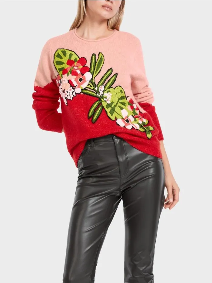 Pullover and Sweatshirts Damen Marc Cain Sweater Mit Stickerei 034Rethink Together034 Bright Fire Red