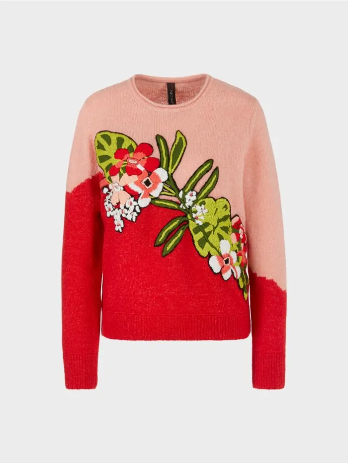 Pullover and Sweatshirts Damen Marc Cain Sweater Mit Stickerei 034Rethink Together034 Bright Fire Red