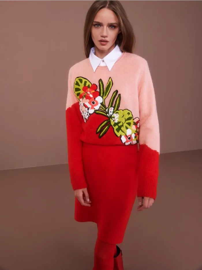 Pullover and Sweatshirts Damen Marc Cain Sweater Mit Stickerei 034Rethink Together034 Bright Fire Red