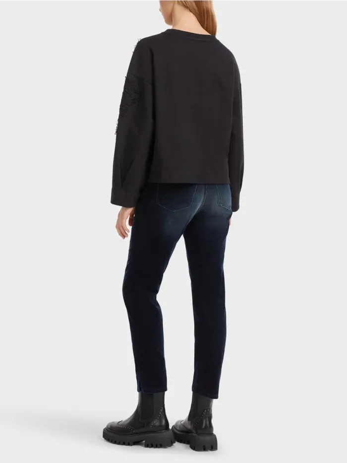 Pullover and Sweatshirts Damen Marc Cain Sweatshirt Mit Glitzer Und Spitze Midnight Blue