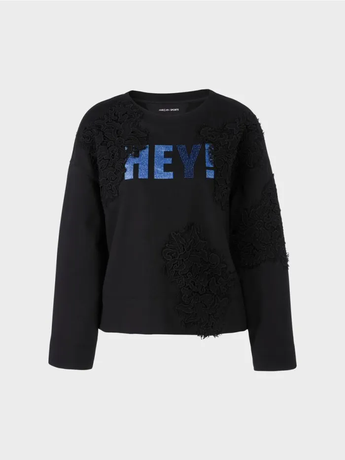 Pullover and Sweatshirts Damen Marc Cain Sweatshirt Mit Glitzer Und Spitze Midnight Blue