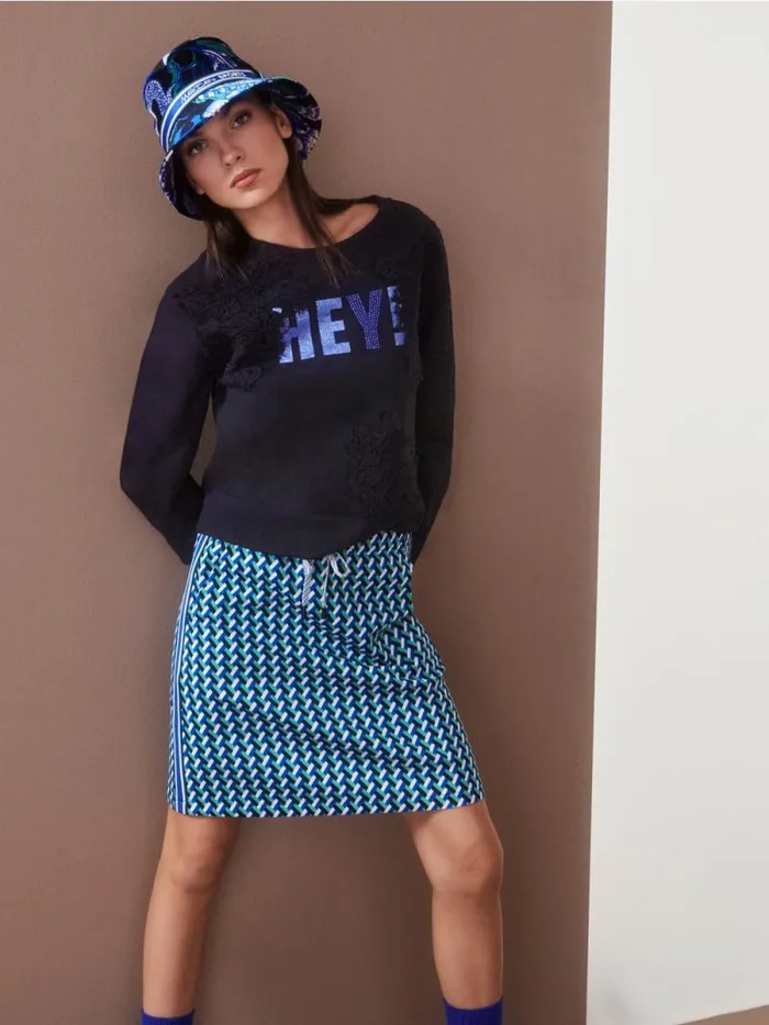 Pullover and Sweatshirts Damen Marc Cain Sweatshirt Mit Glitzer Und Spitze Midnight Blue