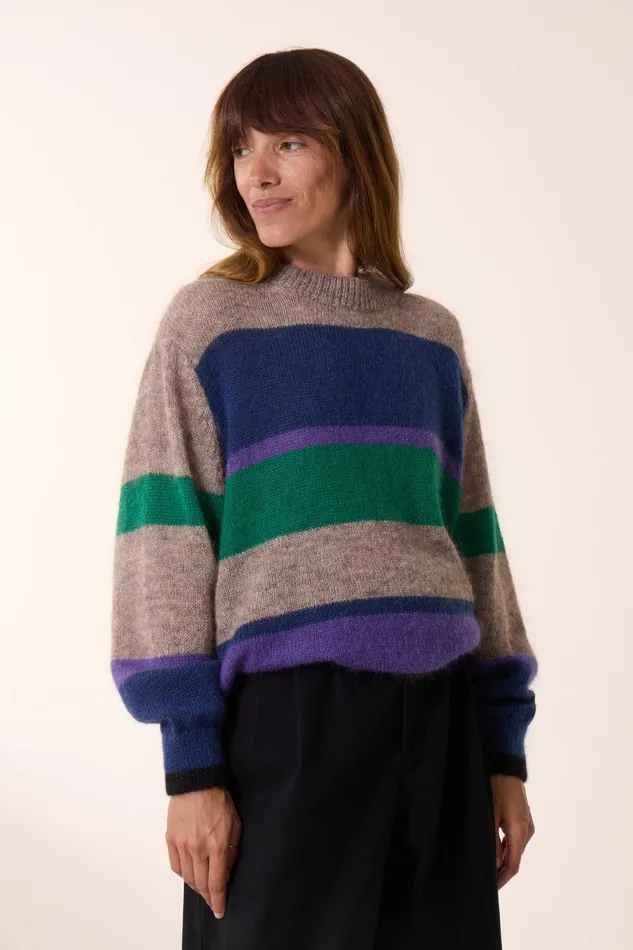 Pulls and Vests Women Leon and Harper Madra Stripe Jumper Beige
