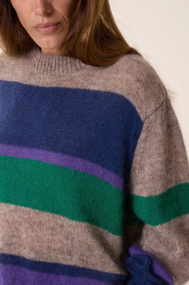 Pulls and Vests Women Leon and Harper Madra Stripe Jumper Beige