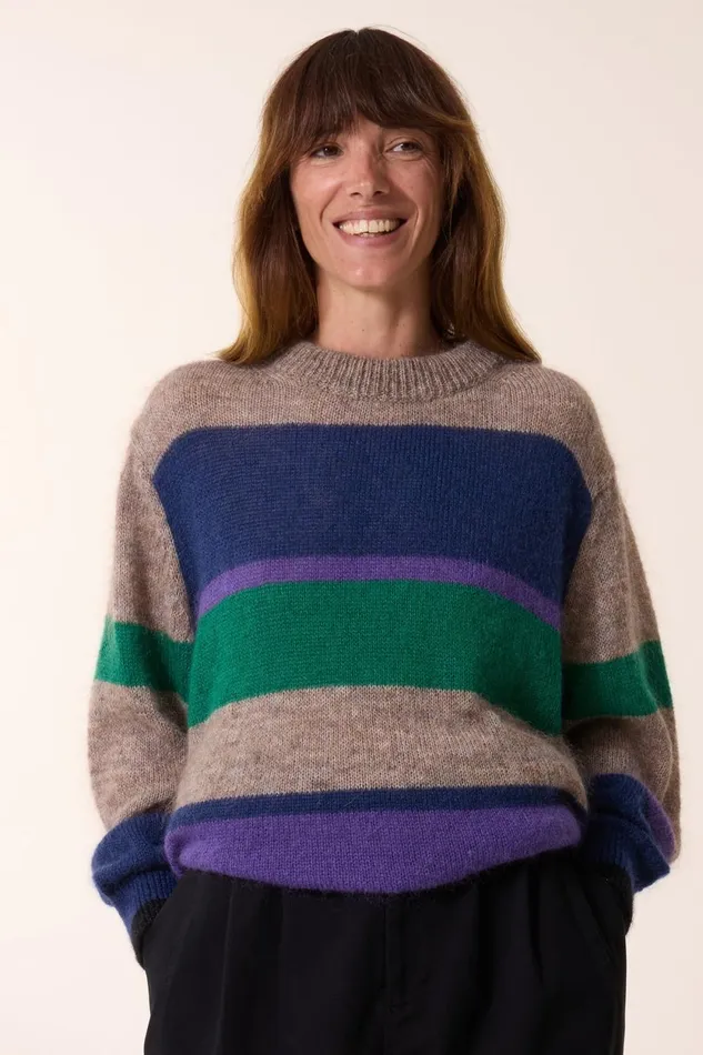 Pulls and Vests Women Leon and Harper Madra Stripe Jumper Beige