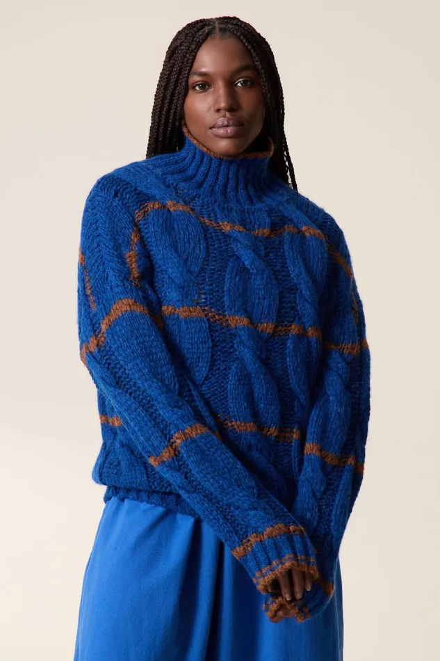Pulls and Vests Women Leon and Harper Melodie Stripe Cardigan Blue